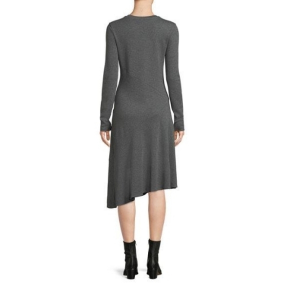 Vince Gray Asymmetric Long Sleeve Midi Dress – Size L – Soft Stretch Knit - Picture 3 of 10